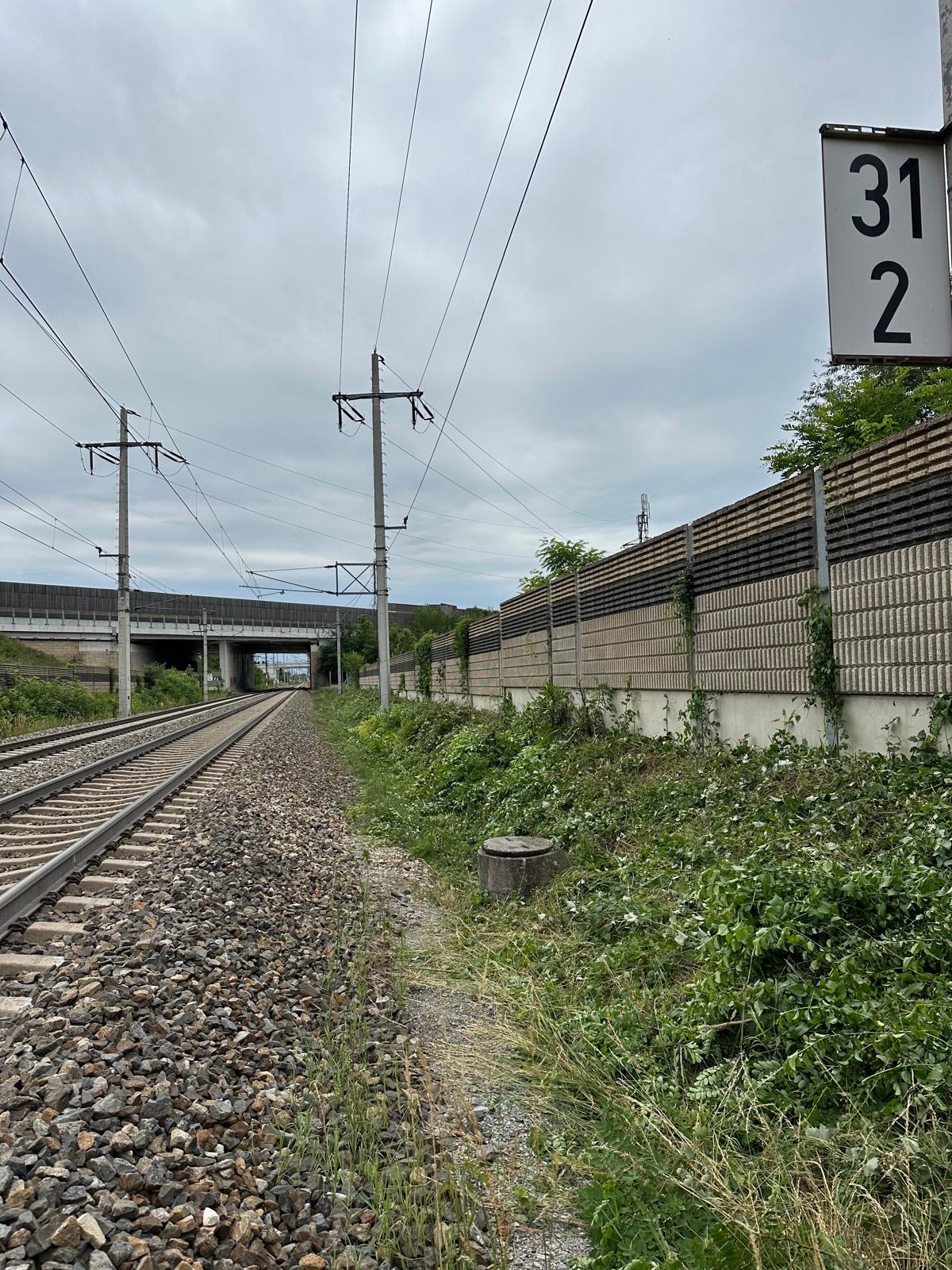 Ausmähen entlang von Bahngleisen mit Mähraupe und Motorsense durch Hausservice Kremser.